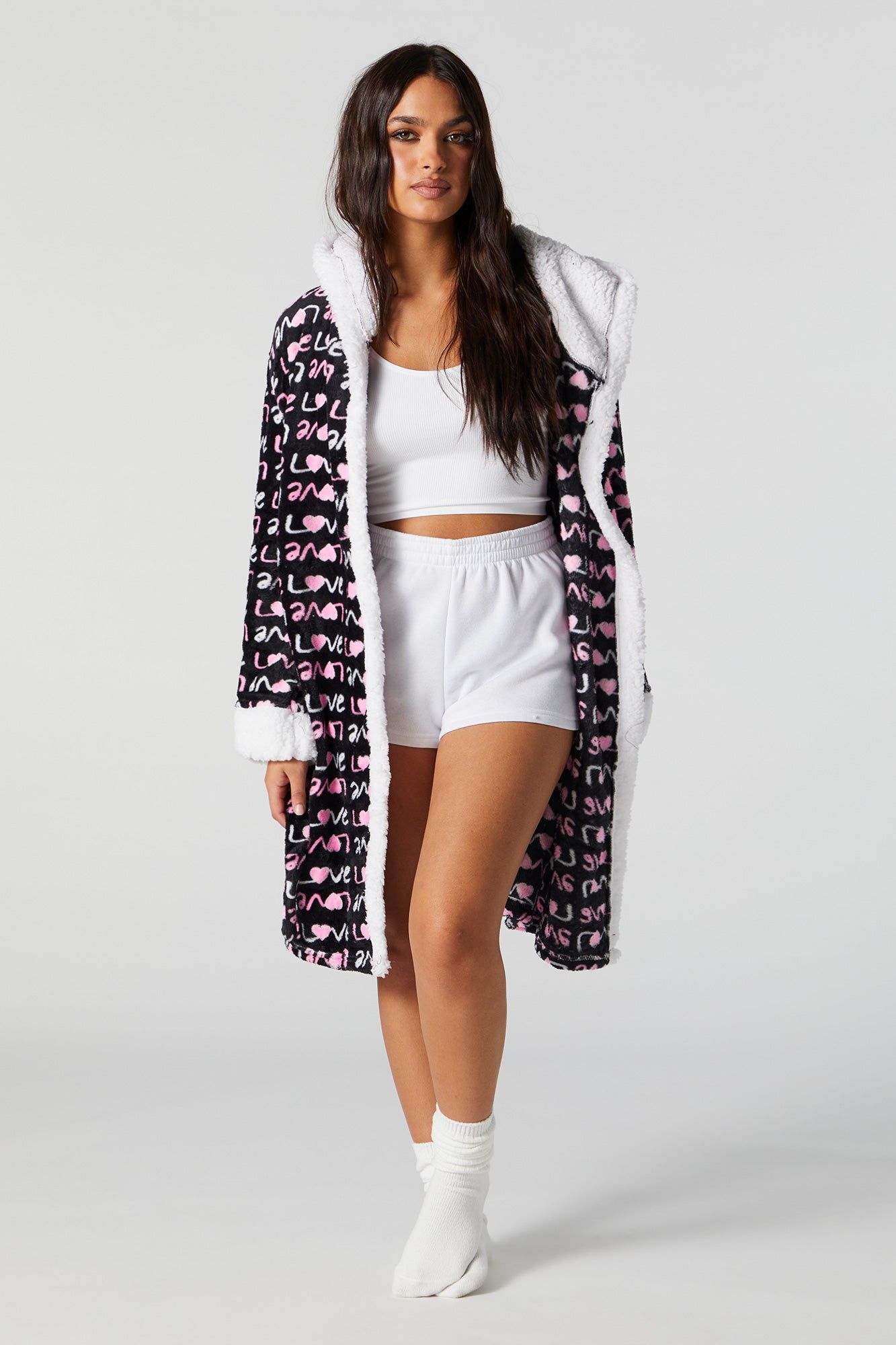 Love Print Plush Robe sold by Charlotte Russe