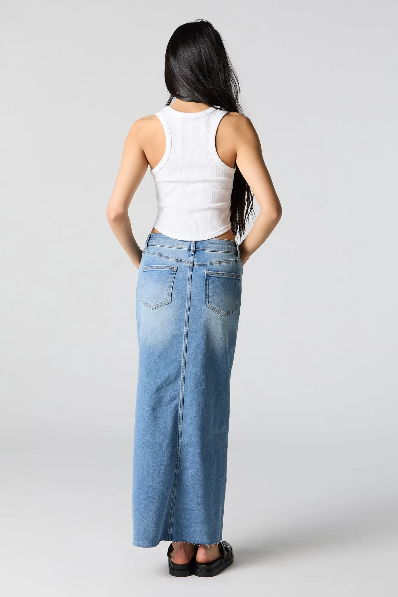 Blue Denim Front Slit Maxi Skirt sold by Charlotte Russe product image thumbnail 3