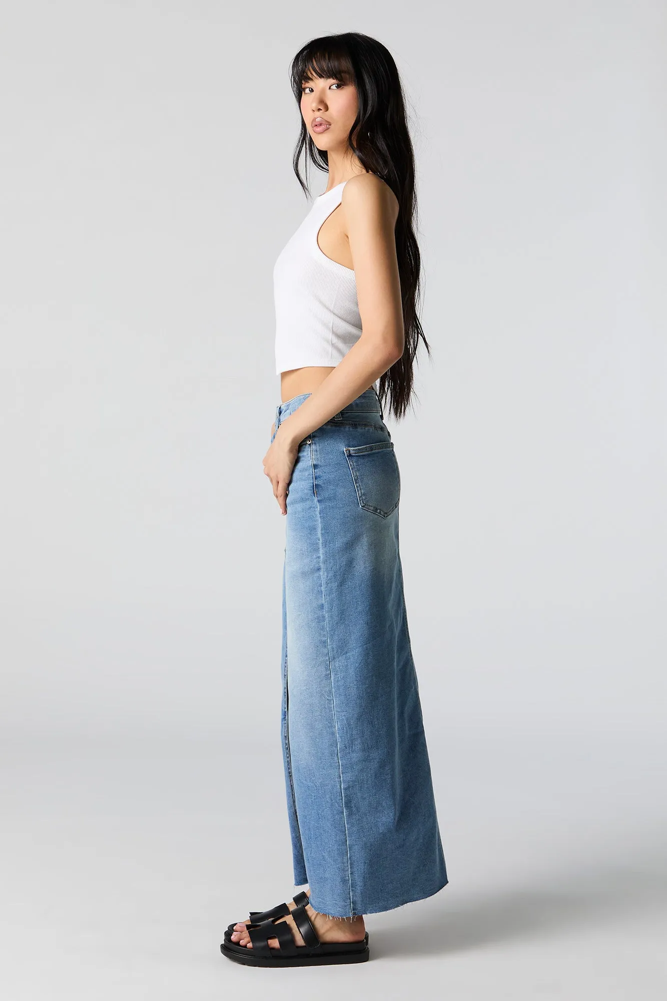 Blue Denim Front Slit Maxi Skirt sold by Charlotte Russe product image thumbnail 2