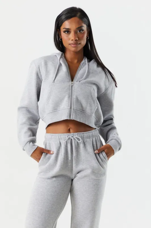 Fleece Cropped Zip-Up Hoodie sold by Charlotte Russe