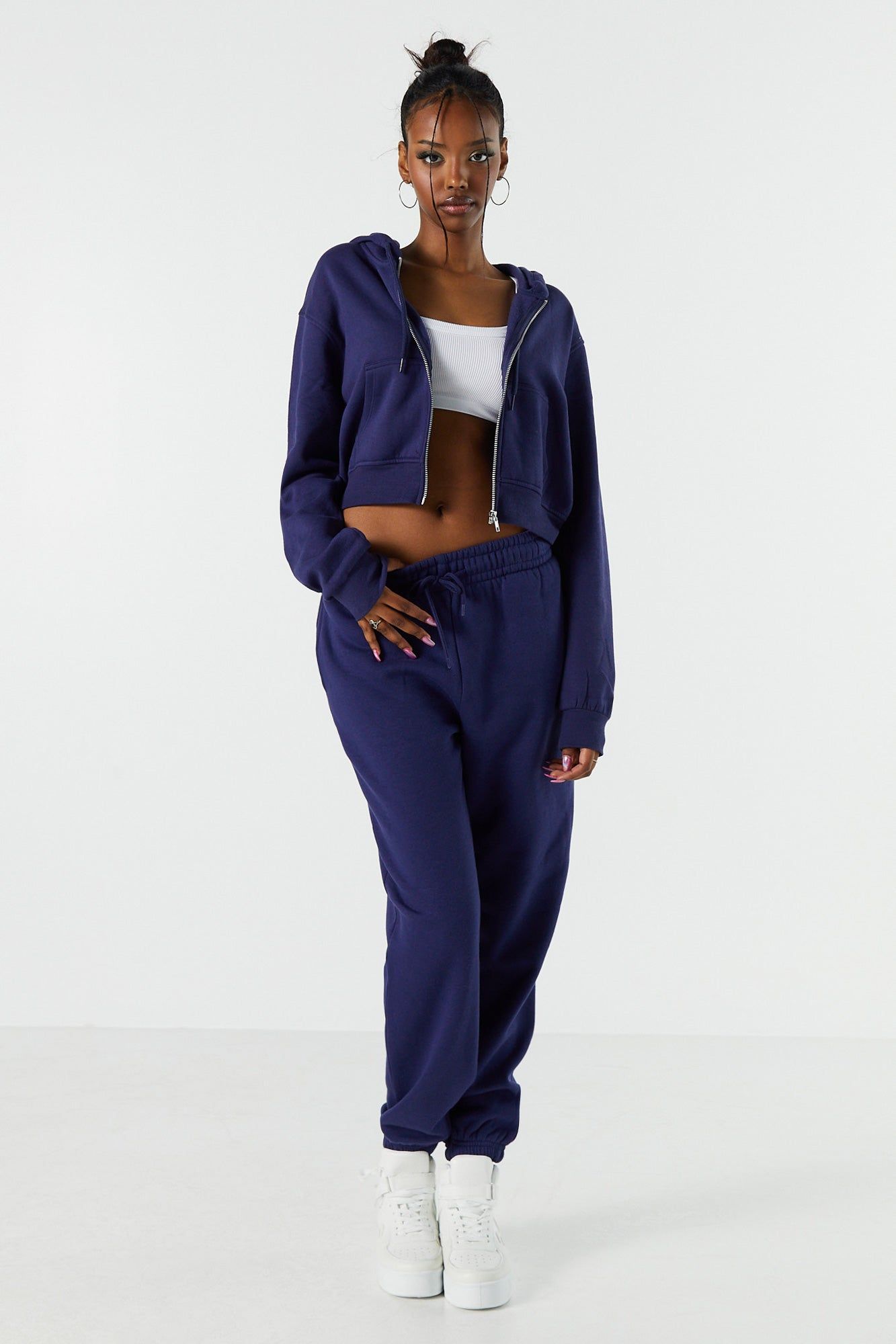 Fleece Zip-Up Cropped Hoodie sold by Charlotte Russe product image thumbnail 2