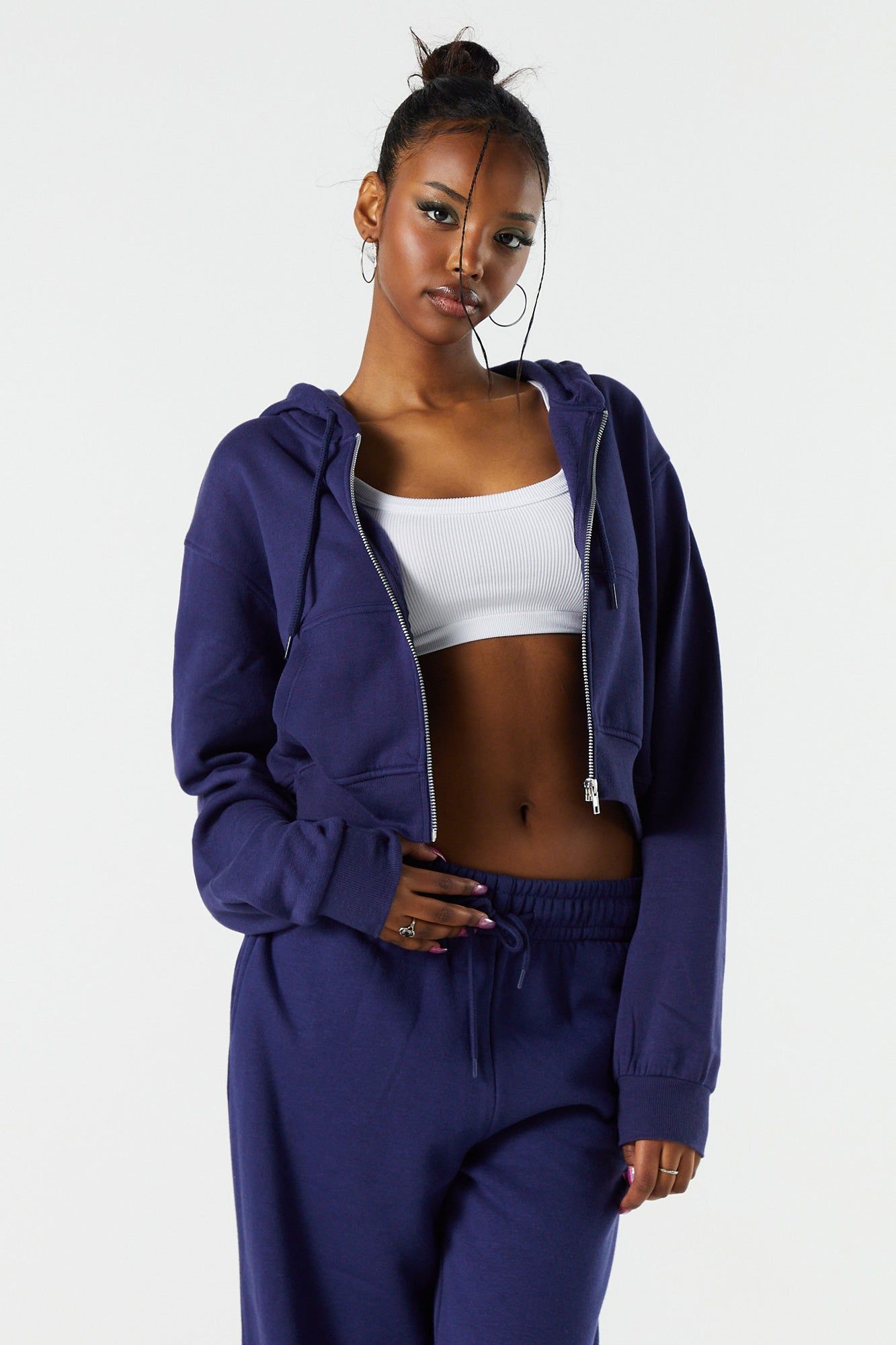 Fleece Zip-Up Cropped Hoodie sold by Charlotte Russe