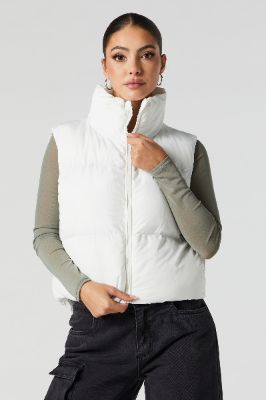 Zip-Up Cropped Puffer Vest sold by Charlotte Russe