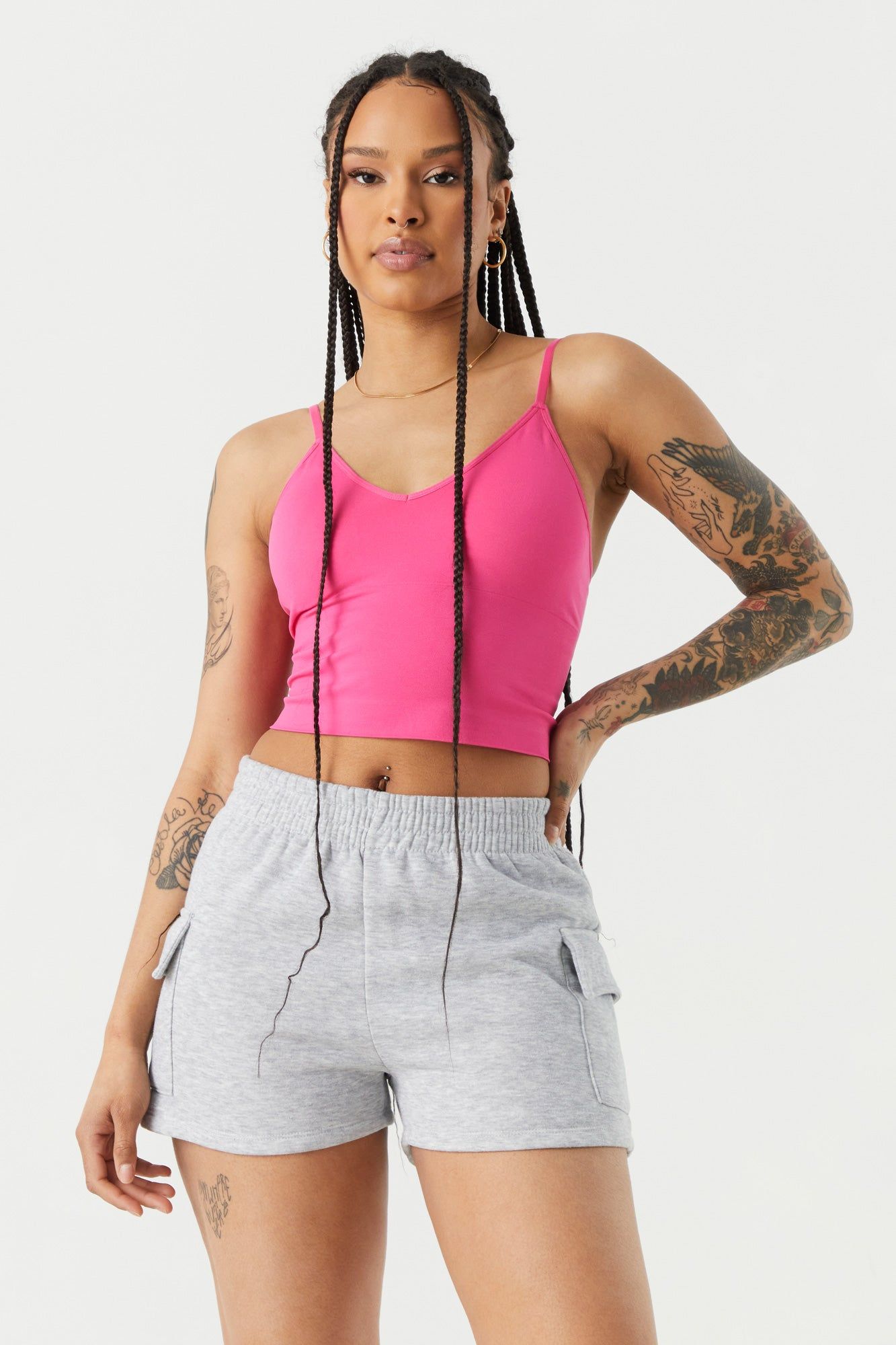 Seamless V-Neck Support Crop Tank sold by Charlotte Russe
