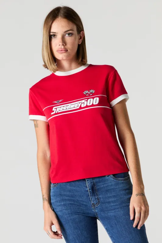 Speedway 500 Graphic Sporty Ringer T-Shirt sold by Charlotte Russe