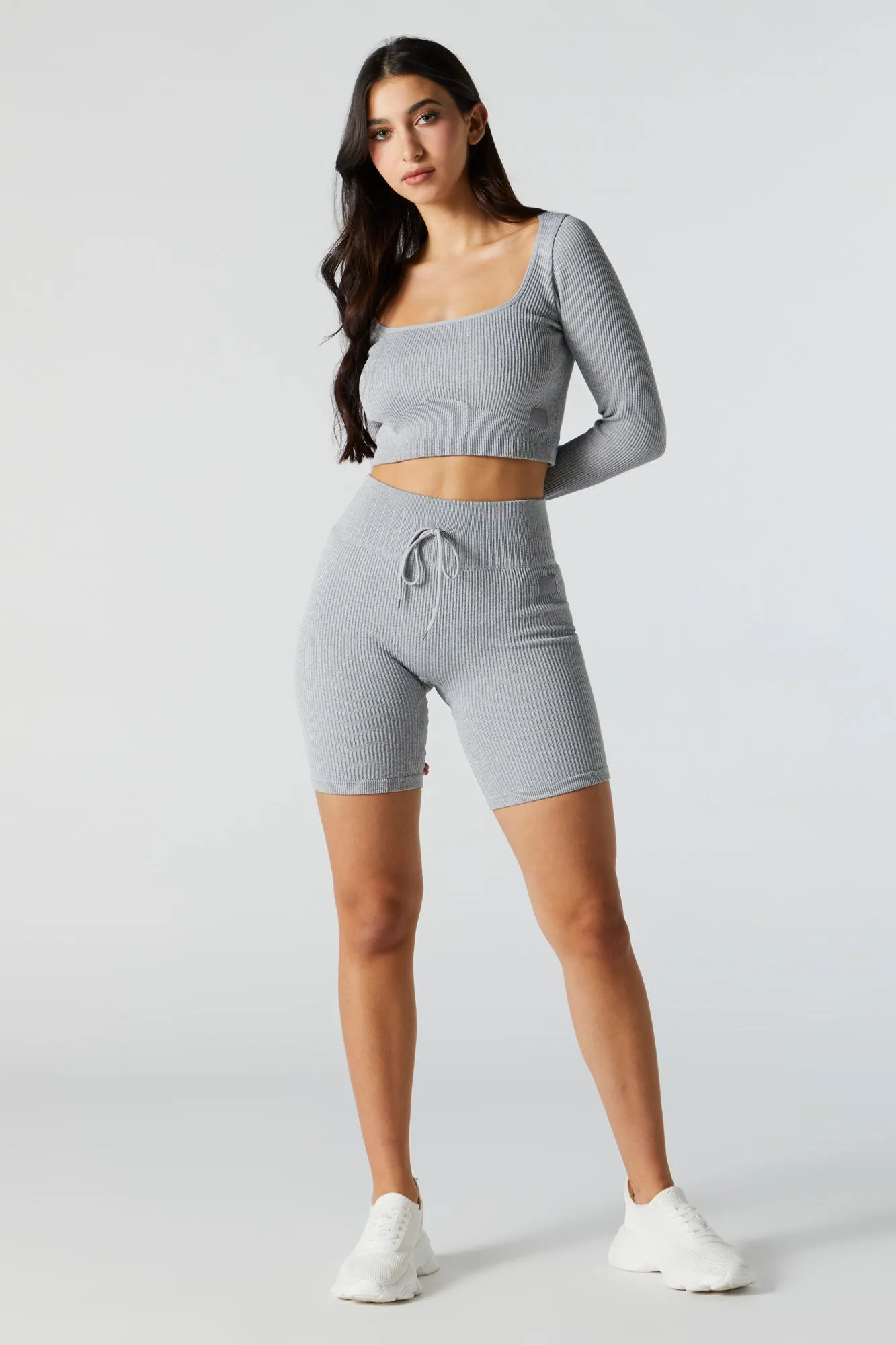Grey Sommer Ray Active Seamless Long Sleeve Top sold by Charlotte Russe product image thumbnail 3