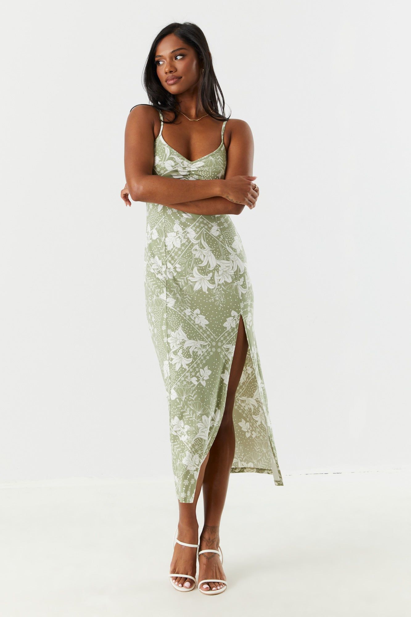 Green Printed Leg Slit Maxi Dress sold by Charlotte Russe