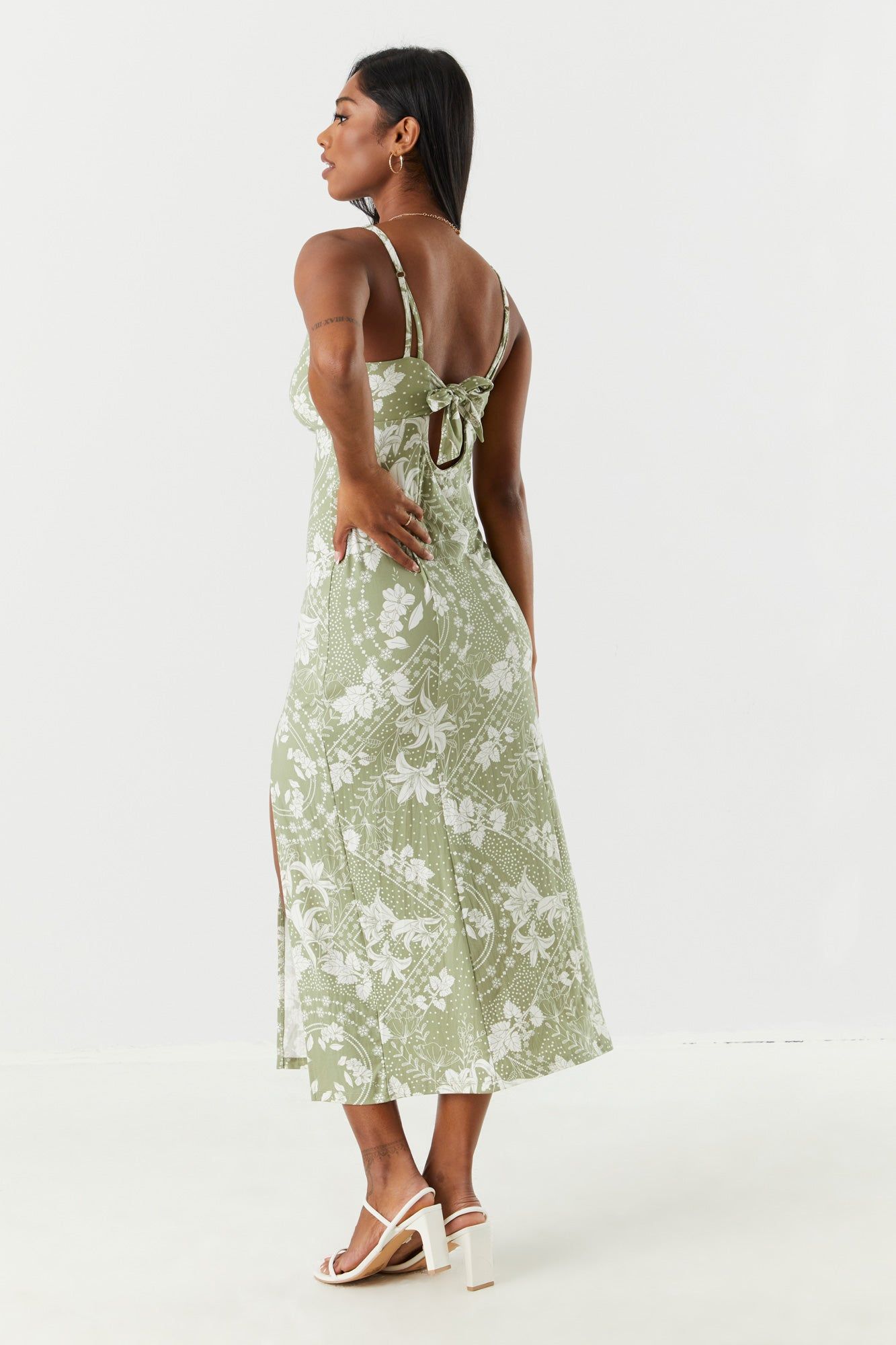 Green Printed Leg Slit Maxi Dress sold by Charlotte Russe product image thumbnail 2