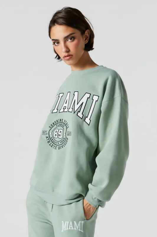 Chenille Embroidered Miami Fleece Sweatshirt sold by Charlotte Russe