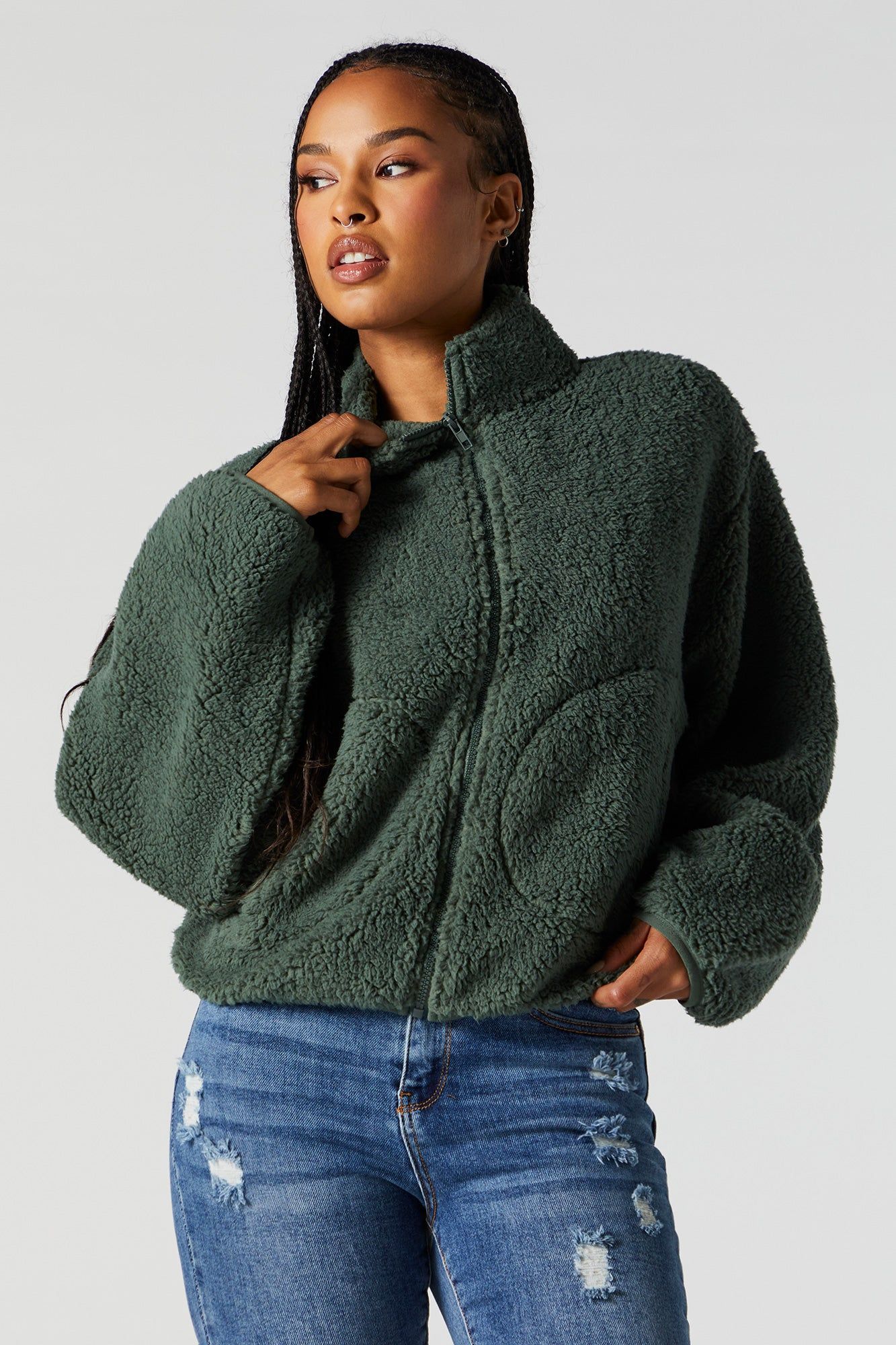 Sherpa Zip-Up Jacket sold by Charlotte Russe product image thumbnail 3
