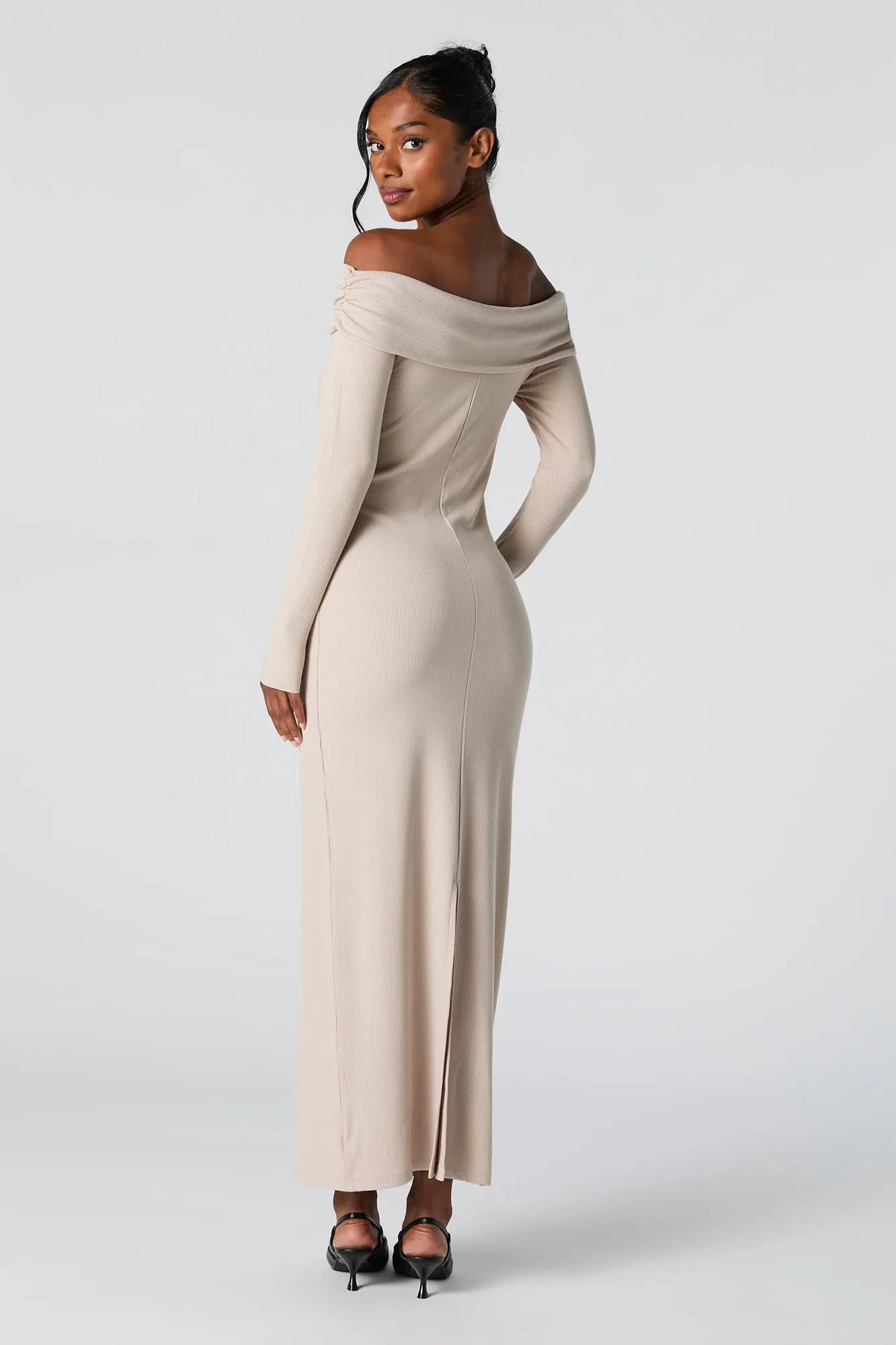Ribbed Off Shoulder Long Sleeve Maxi Dress sold by Charlotte Russe product image thumbnail 3