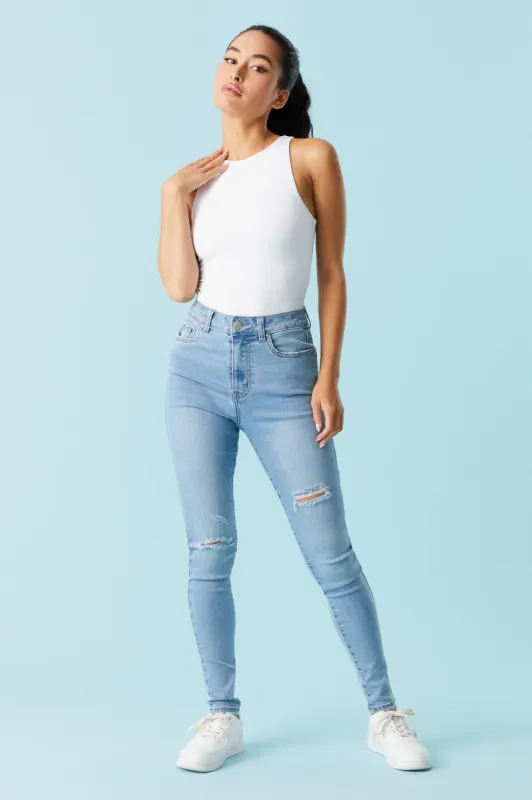 Refuge Miami Distressed Medium Wash Skinny Jean sold by Charlotte Russe