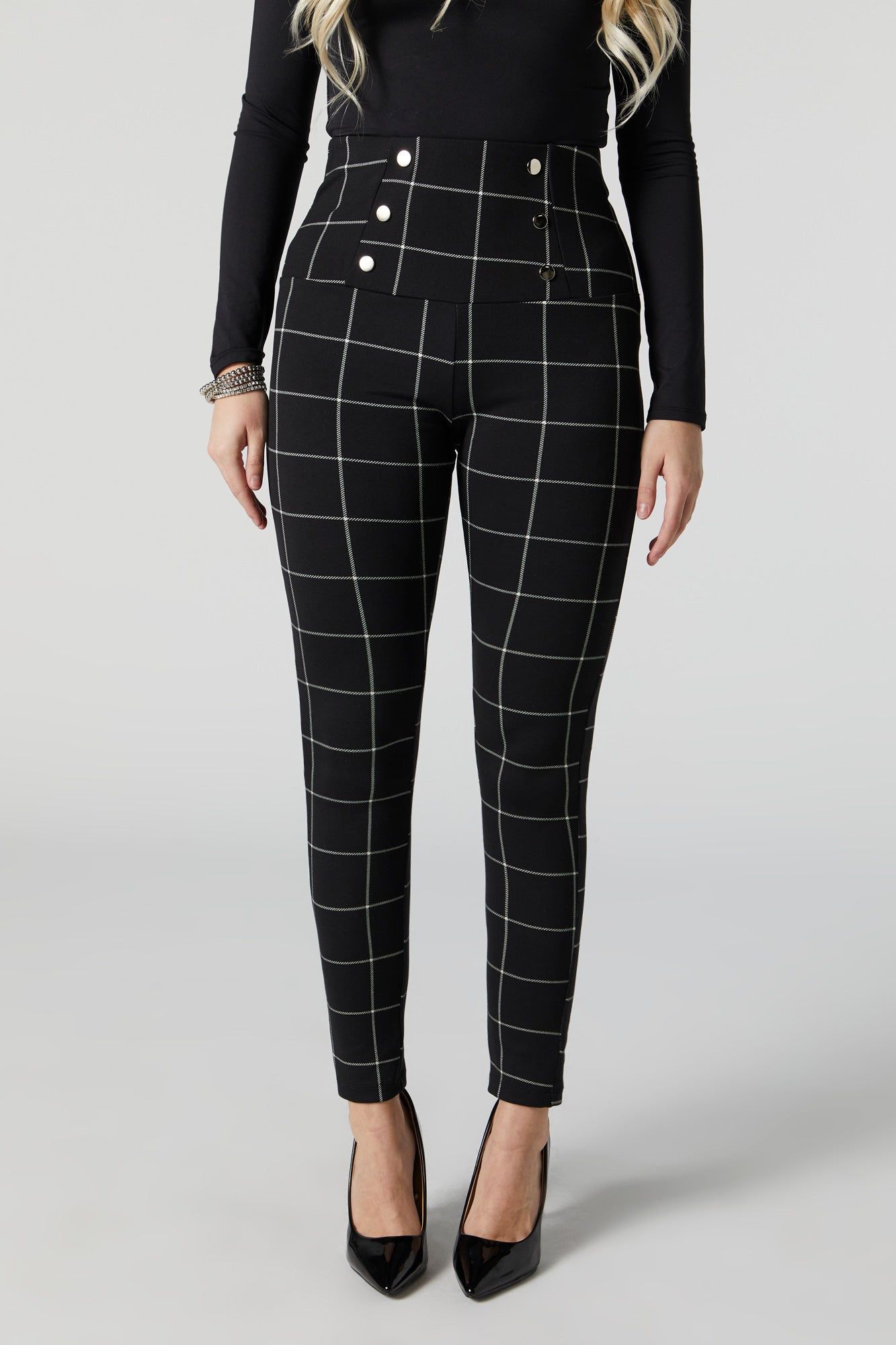 Plaid Print High Rise Buttoned Legging sold by Charlotte Russe product image thumbnail 2