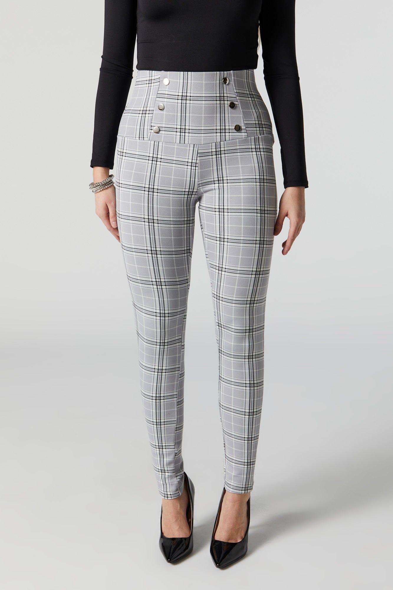 Plaid Print High Rise Buttoned Legging sold by Charlotte Russe product image thumbnail 5
