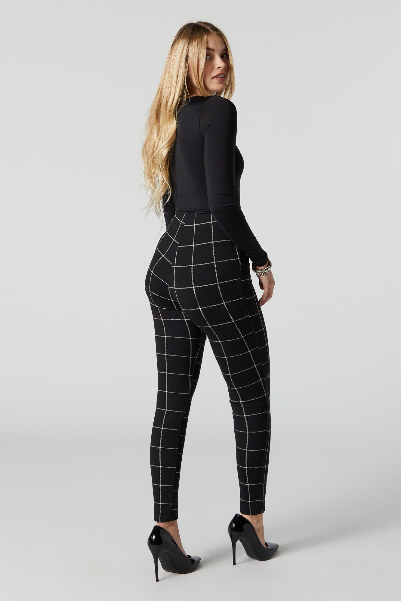 Plaid Print High Rise Buttoned Legging sold by Charlotte Russe product image thumbnail 3