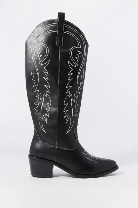 Faux-Leather Tall Cowboy Boot sold by Charlotte Russe