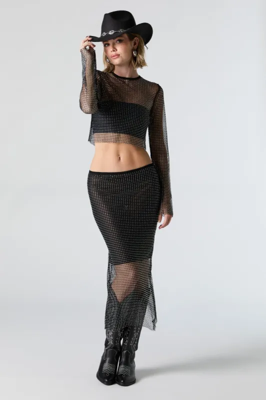 Fishnet Rhinestone Midi Skirt sold by Charlotte Russe