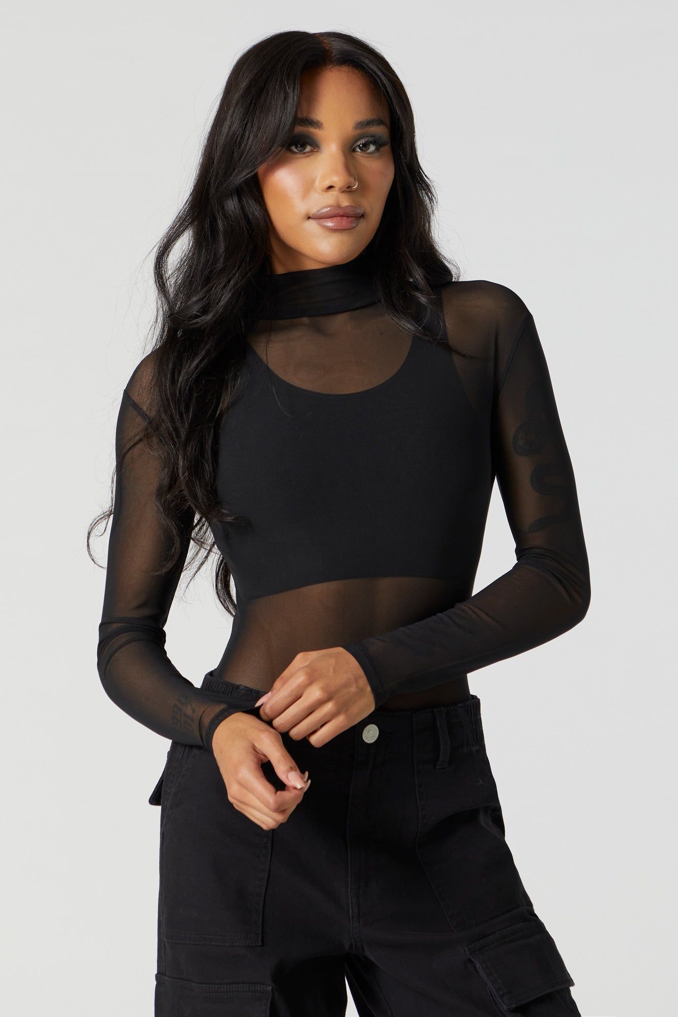 Mesh Mock Neck Bodysuit sold by Charlotte Russe product image thumbnail 5