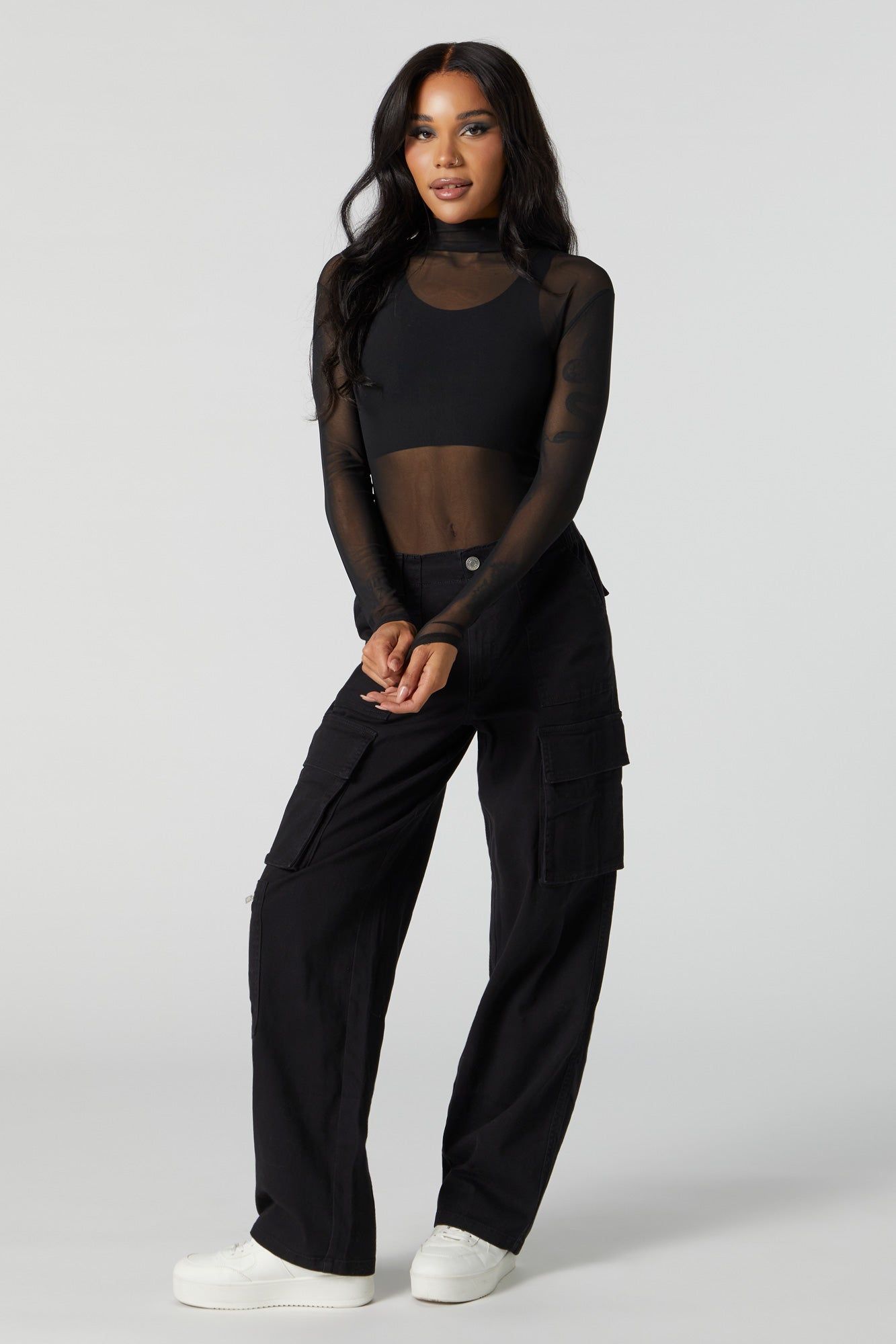 Mesh Mock Neck Bodysuit sold by Charlotte Russe product image thumbnail 3