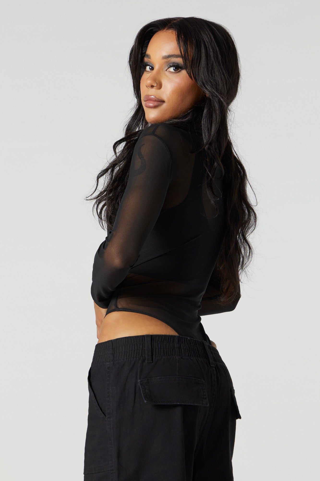 Mesh Mock Neck Bodysuit sold by Charlotte Russe product image thumbnail 4