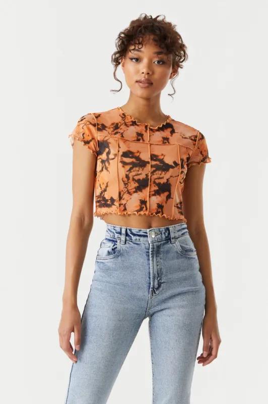 Mesh Marble Print Exposed Seam Crop Top sold by Charlotte Russe
