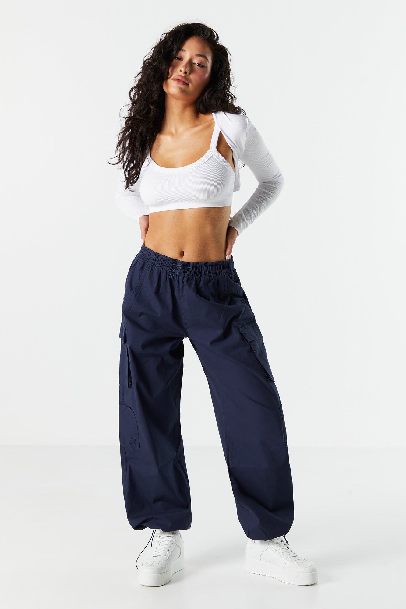 Navy Bungee Cargo Parachute Pant sold by Charlotte Russe