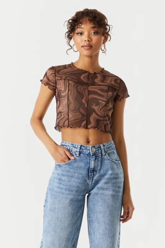 Mesh Marble Print Exposed Seam Crop Top sold by Charlotte Russe