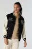 Self Made Legend Faux Suede Varsity Jacket sold by Charlotte Russe