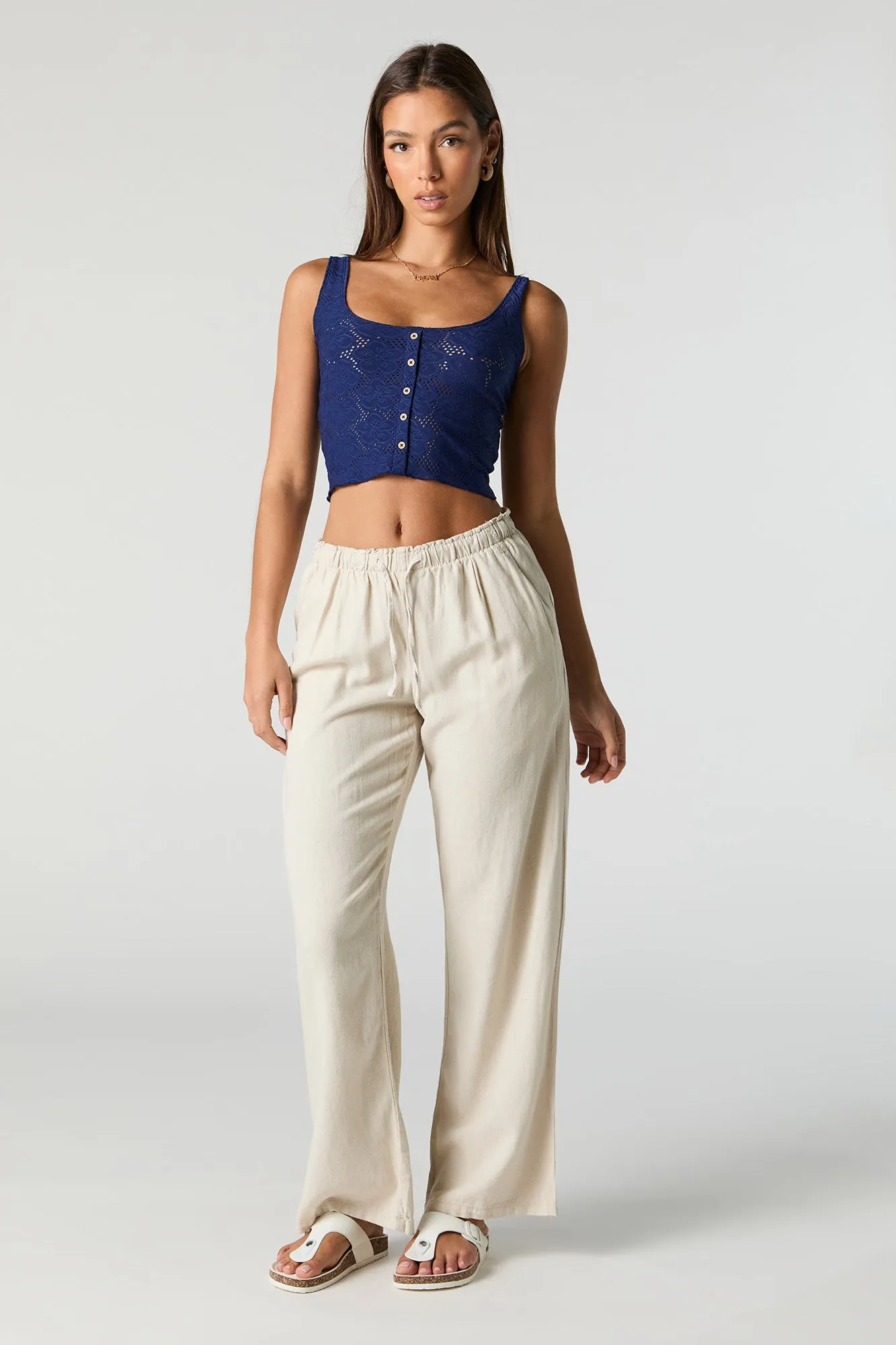 Eyelet Lace Button-Up Cropped Tank sold by Charlotte Russe product image thumbnail 3