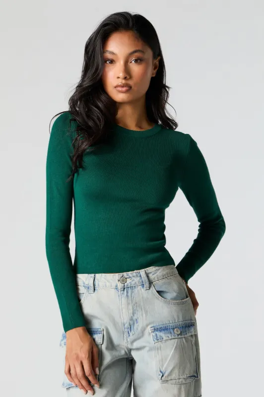 Ribbed Knit Crewneck Long Sleeve Sweater sold by Charlotte Russe