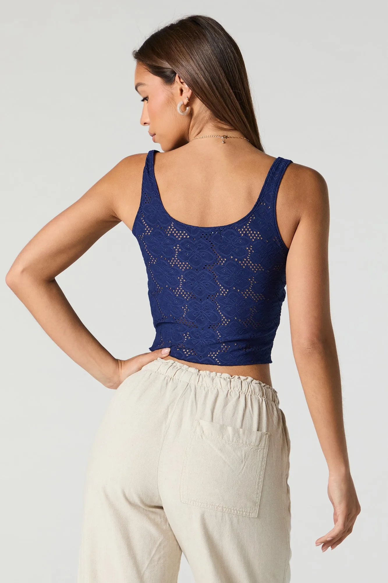Eyelet Lace Button-Up Cropped Tank sold by Charlotte Russe product image thumbnail 2