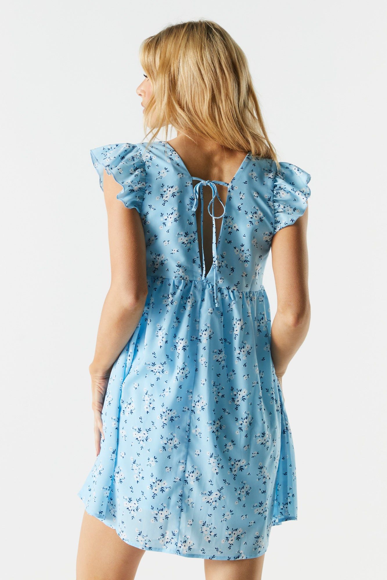 Blue Floral V-Neck Babydoll Dress sold by Charlotte Russe product image thumbnail 2