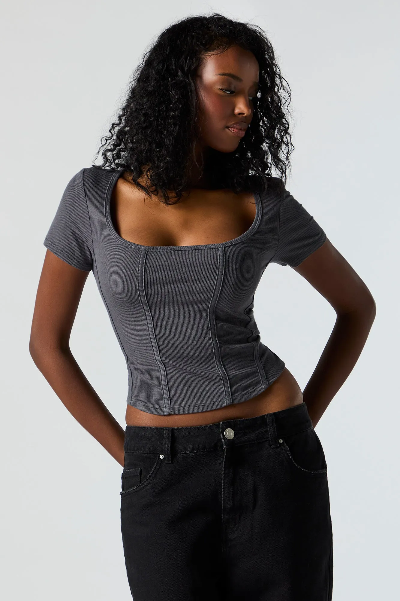 Ribbed Corset T-Shirt sold by Charlotte Russe product image thumbnail 4