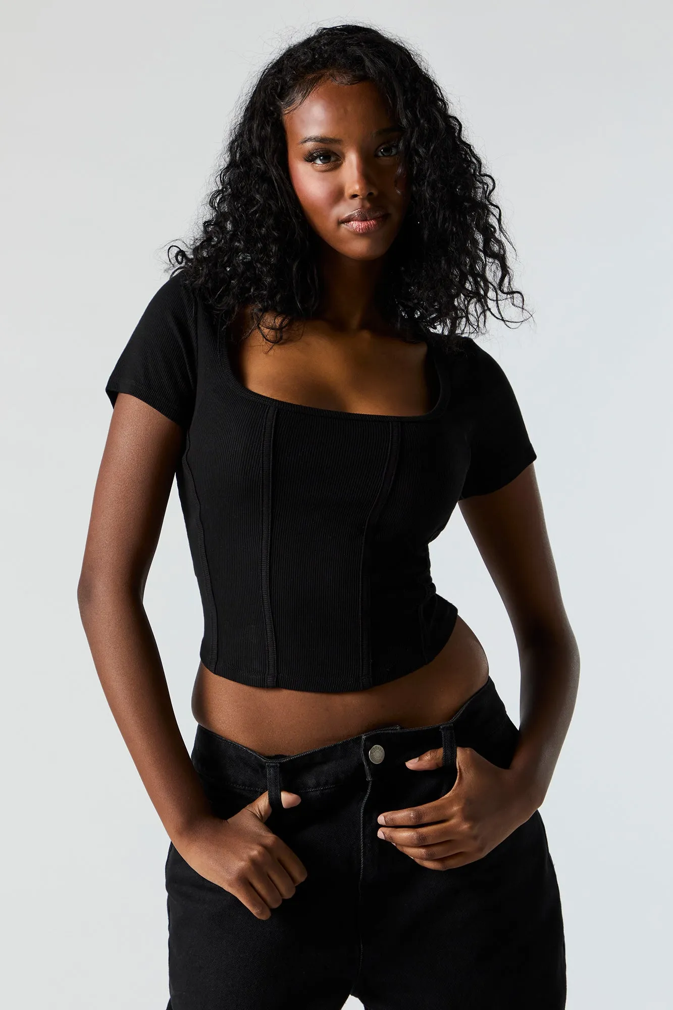 Ribbed Corset T-Shirt sold by Charlotte Russe product image thumbnail 5