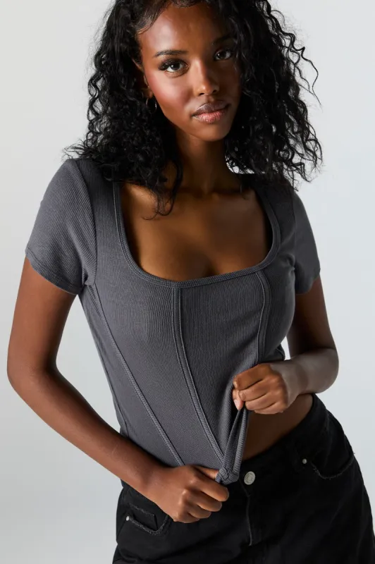 Ribbed Corset T-Shirt sold by Charlotte Russe