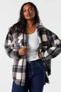 Plush Plaid Shacket sold by Charlotte Russe