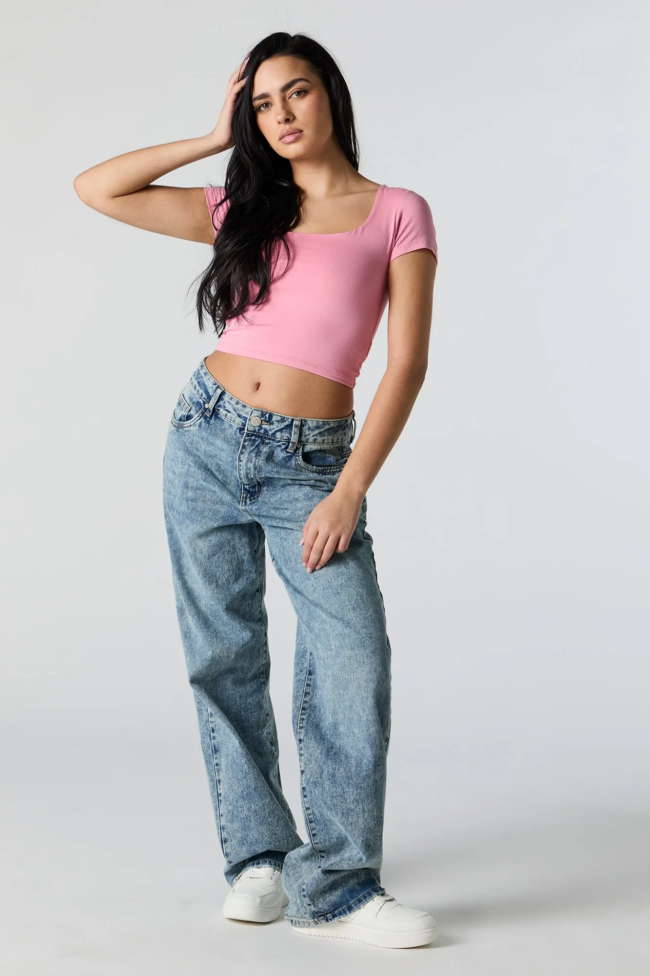 Double Layered Square Neck Cropped T-Shirt sold by Charlotte Russe product image thumbnail 3