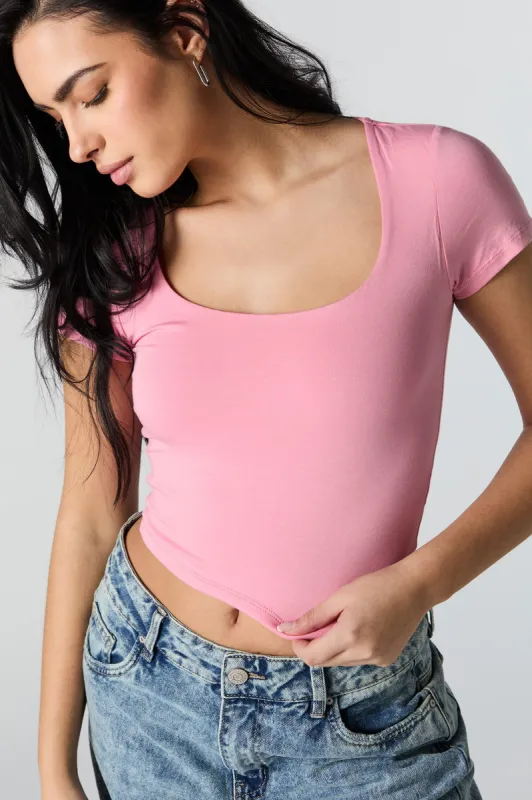 Double Layered Square Neck Cropped T-Shirt sold by Charlotte Russe