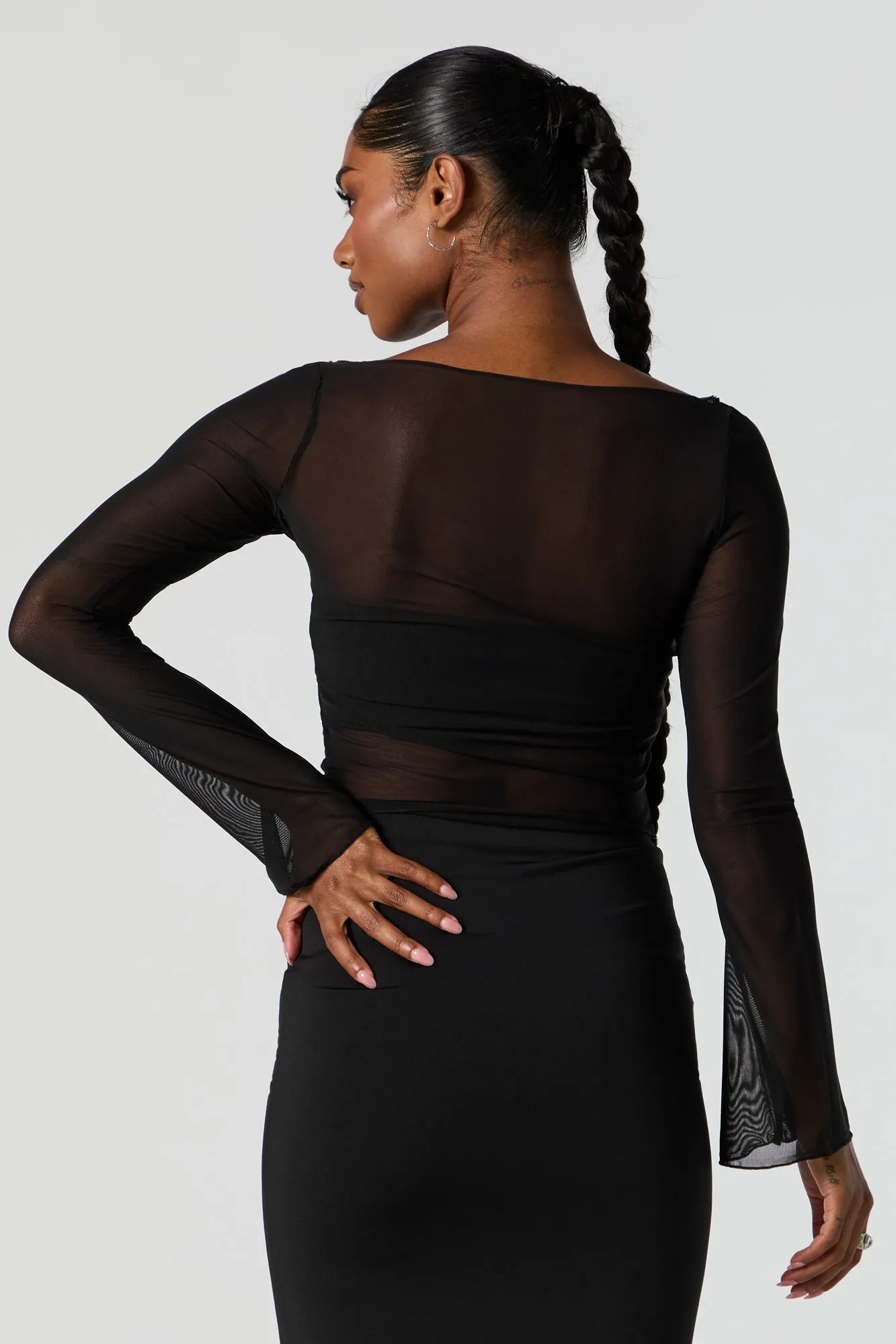 Black Mesh Bell Sleeve Top sold by Charlotte Russe product image thumbnail 2