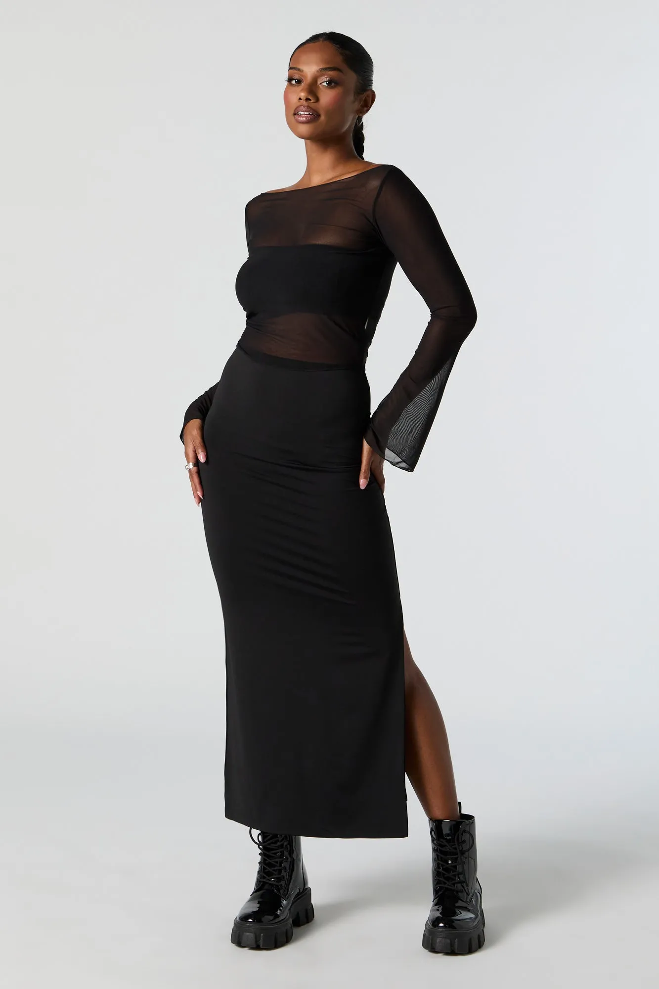 Black Mesh Bell Sleeve Top sold by Charlotte Russe product image thumbnail 3