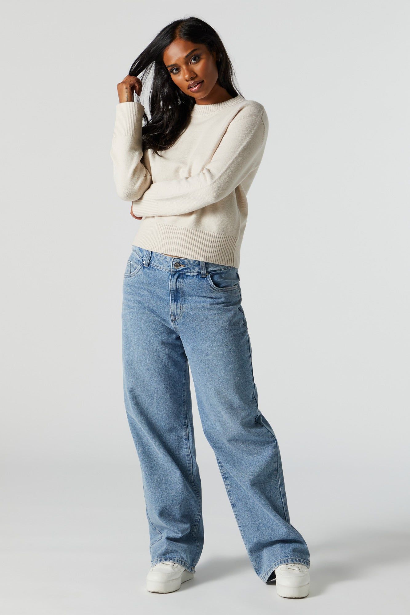 Oversized Cropped Crewneck Sweater sold by Charlotte Russe product image thumbnail 4