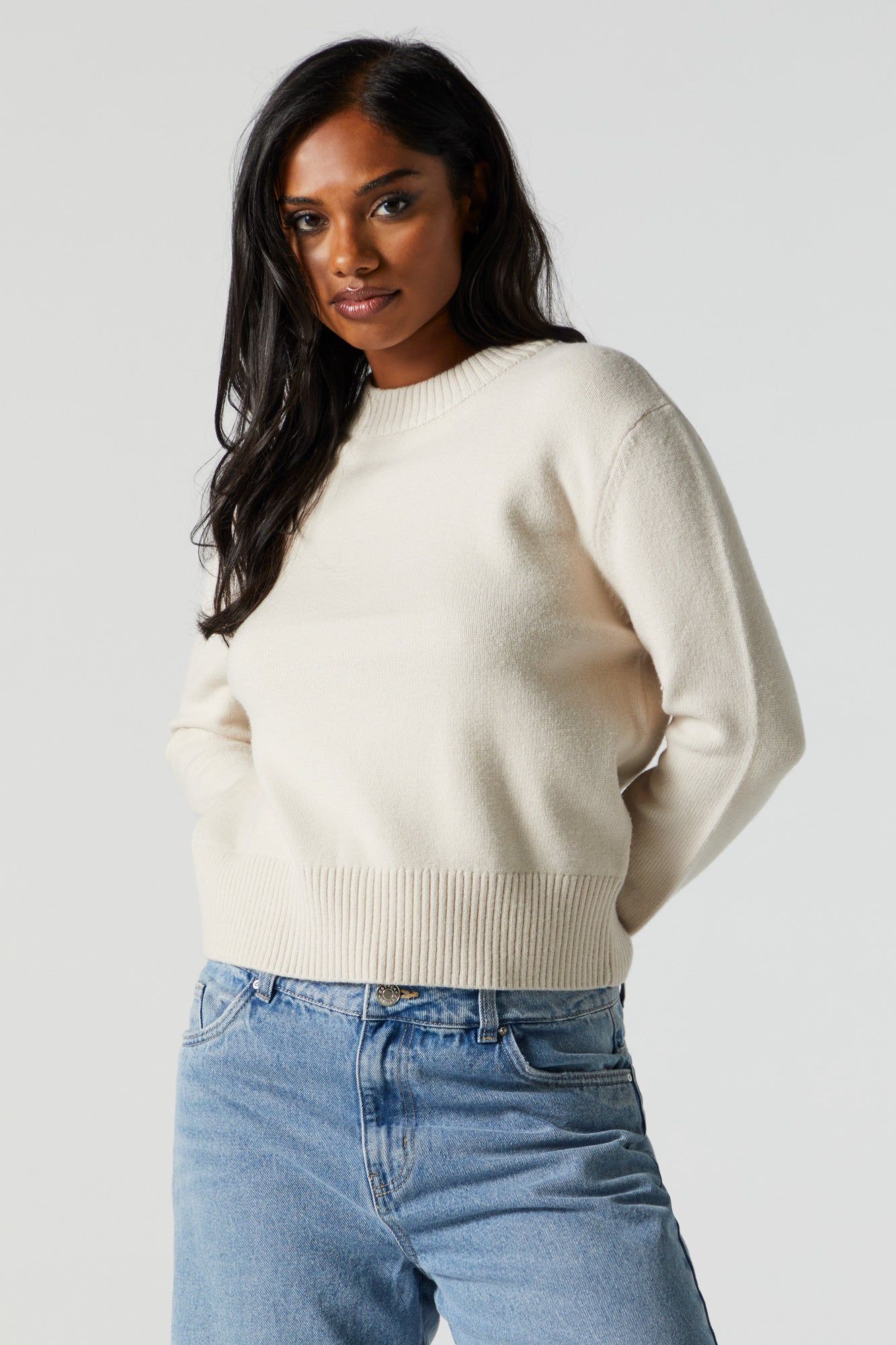 Oversized Cropped Crewneck Sweater sold by Charlotte Russe product image thumbnail 2