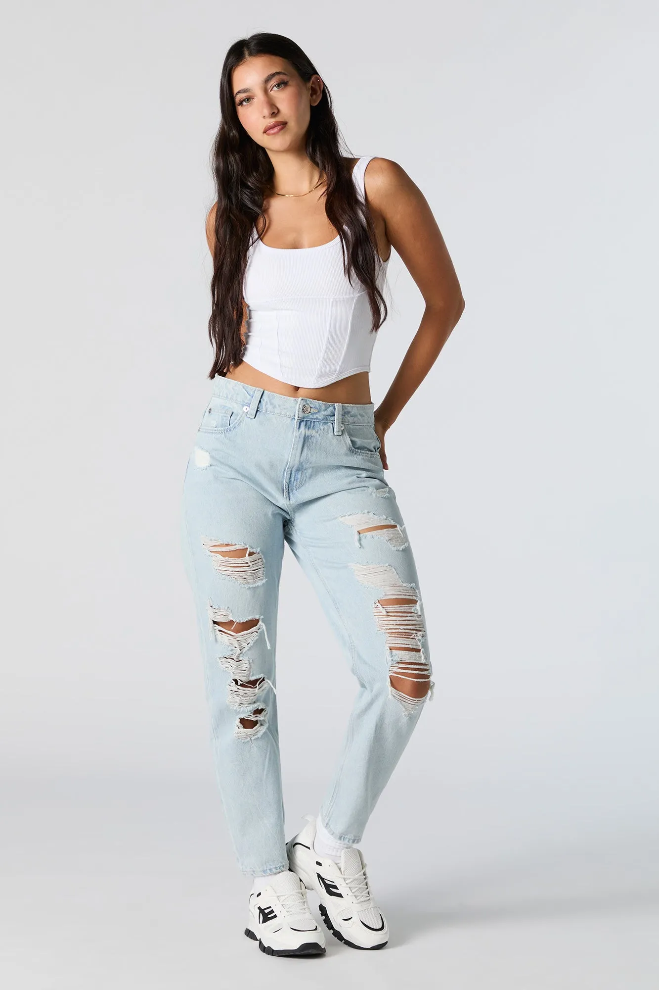 Distressed High Rise Light Wash Mom Jean sold by Charlotte Russe