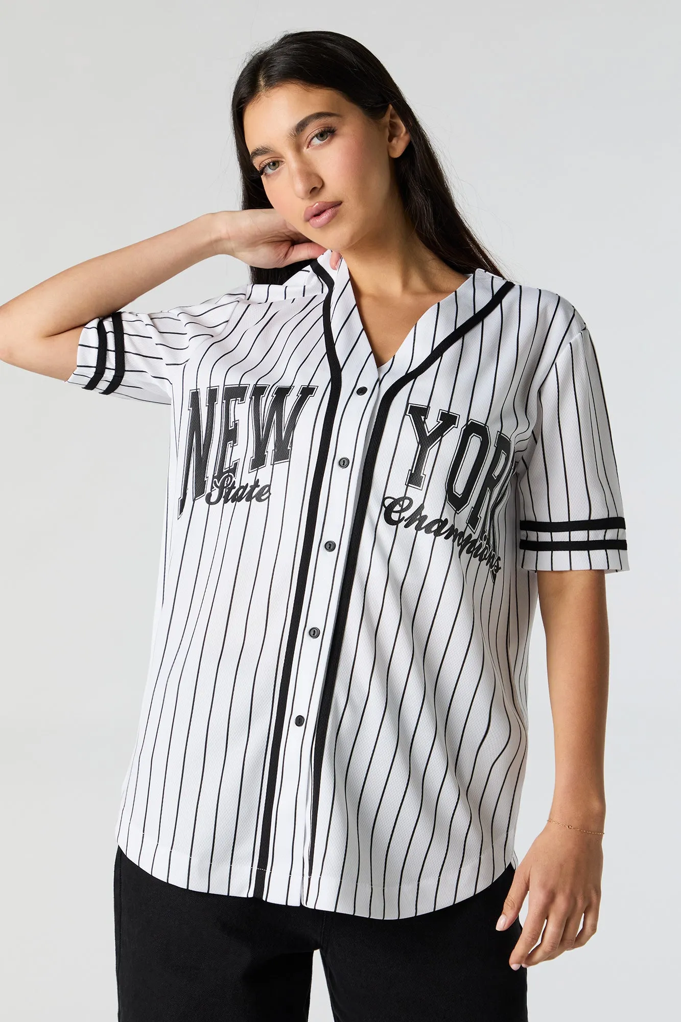 Graphic Mesh Baseball Jersey sold by Charlotte Russe
