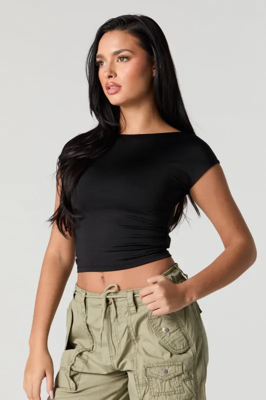 Contour Boat Neck Open Back T-Shirt sold by Charlotte Russe
