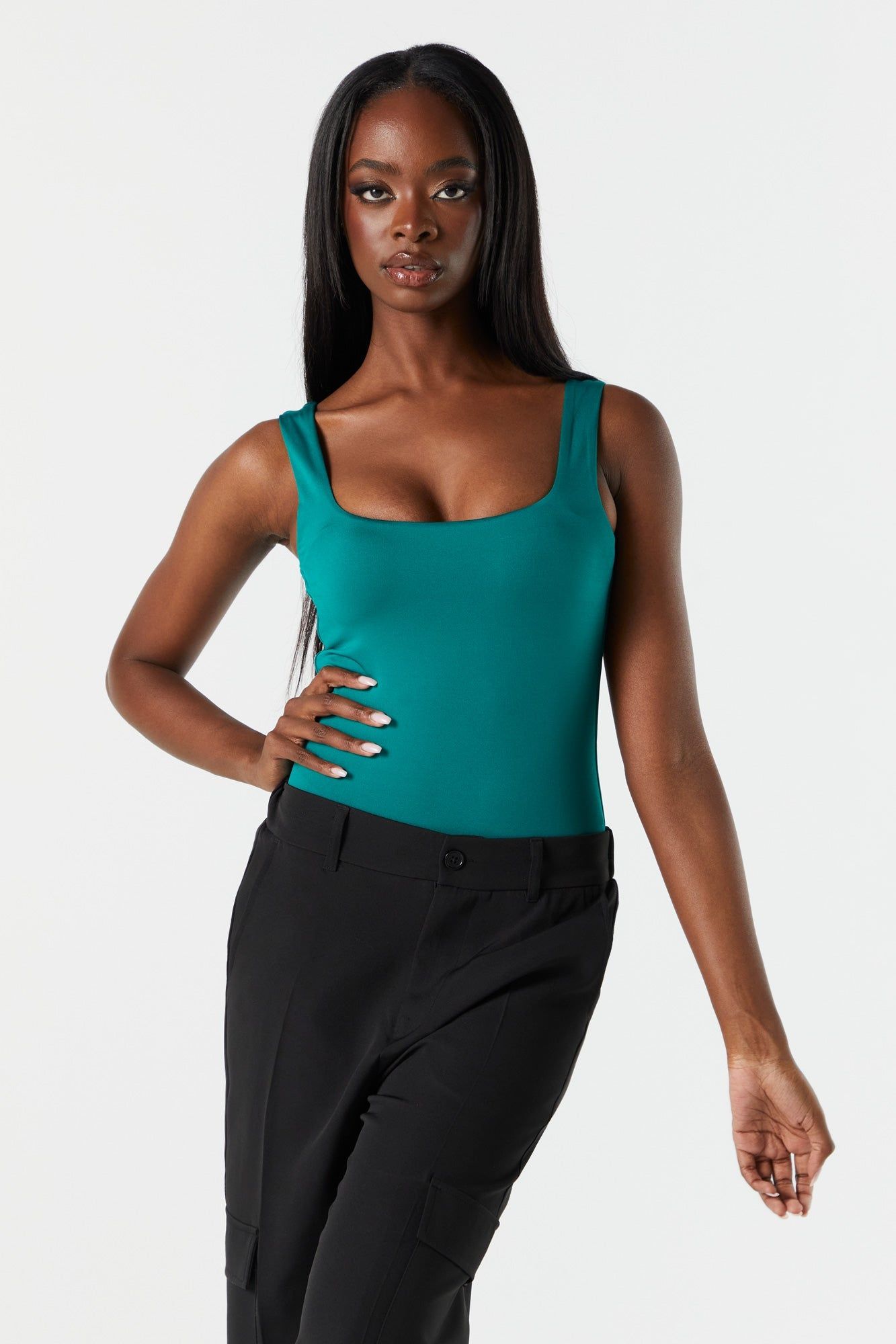 Square Neck Contour Tank Bodysuit sold by Charlotte Russe
