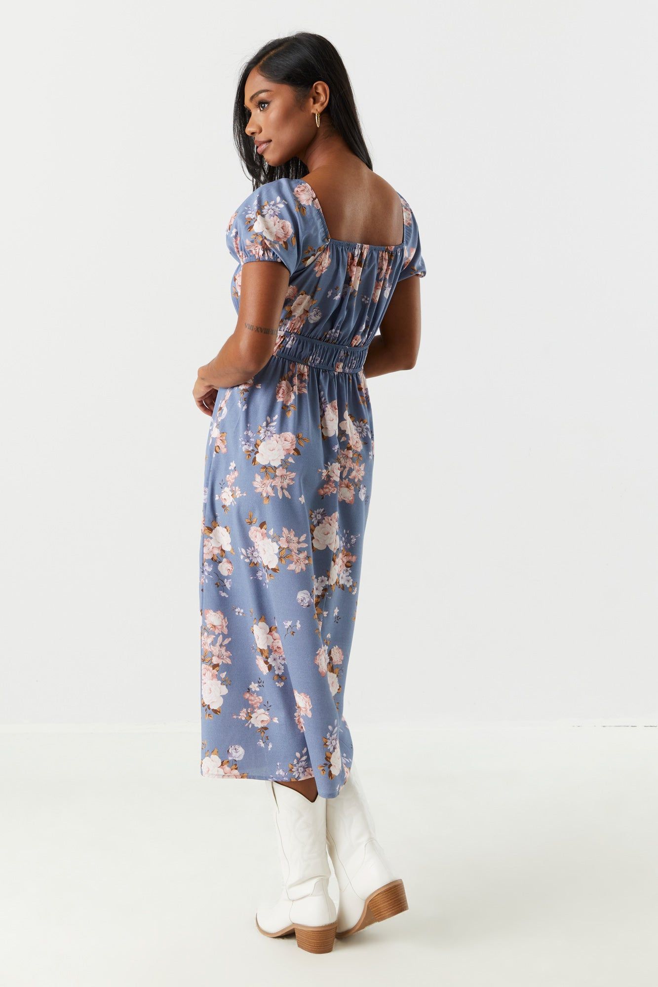 Blue Floral Milkmaid Midi Dress sold by Charlotte Russe product image thumbnail 3
