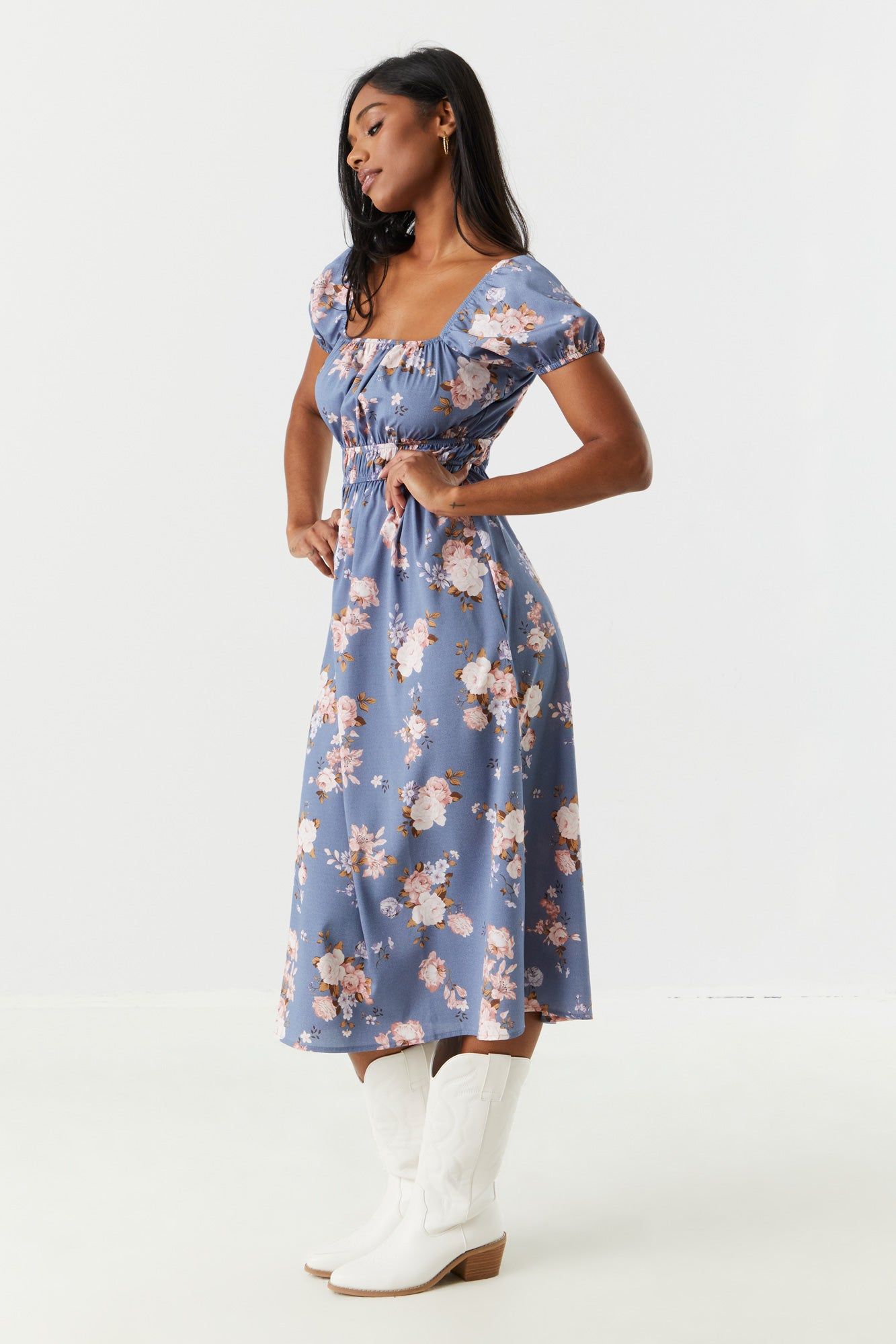 Blue Floral Milkmaid Midi Dress sold by Charlotte Russe product image thumbnail 2
