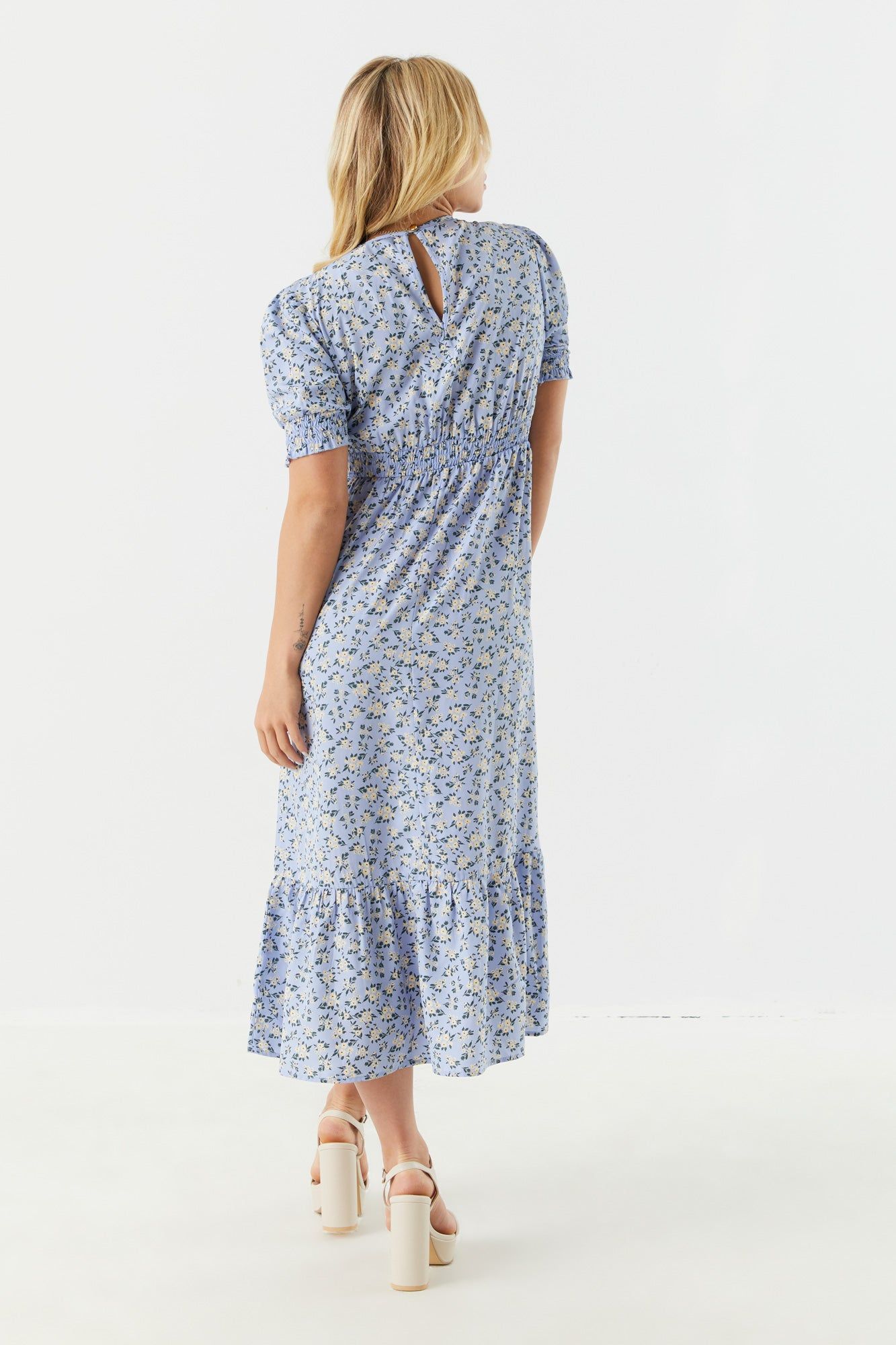 Blue Floral Print Tiered Midi Dress sold by Charlotte Russe product image thumbnail 2