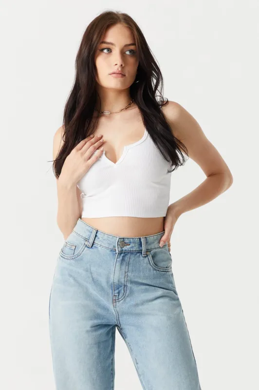 Ribbed Notch Neck Cropped Tank Top sold by Charlotte Russe